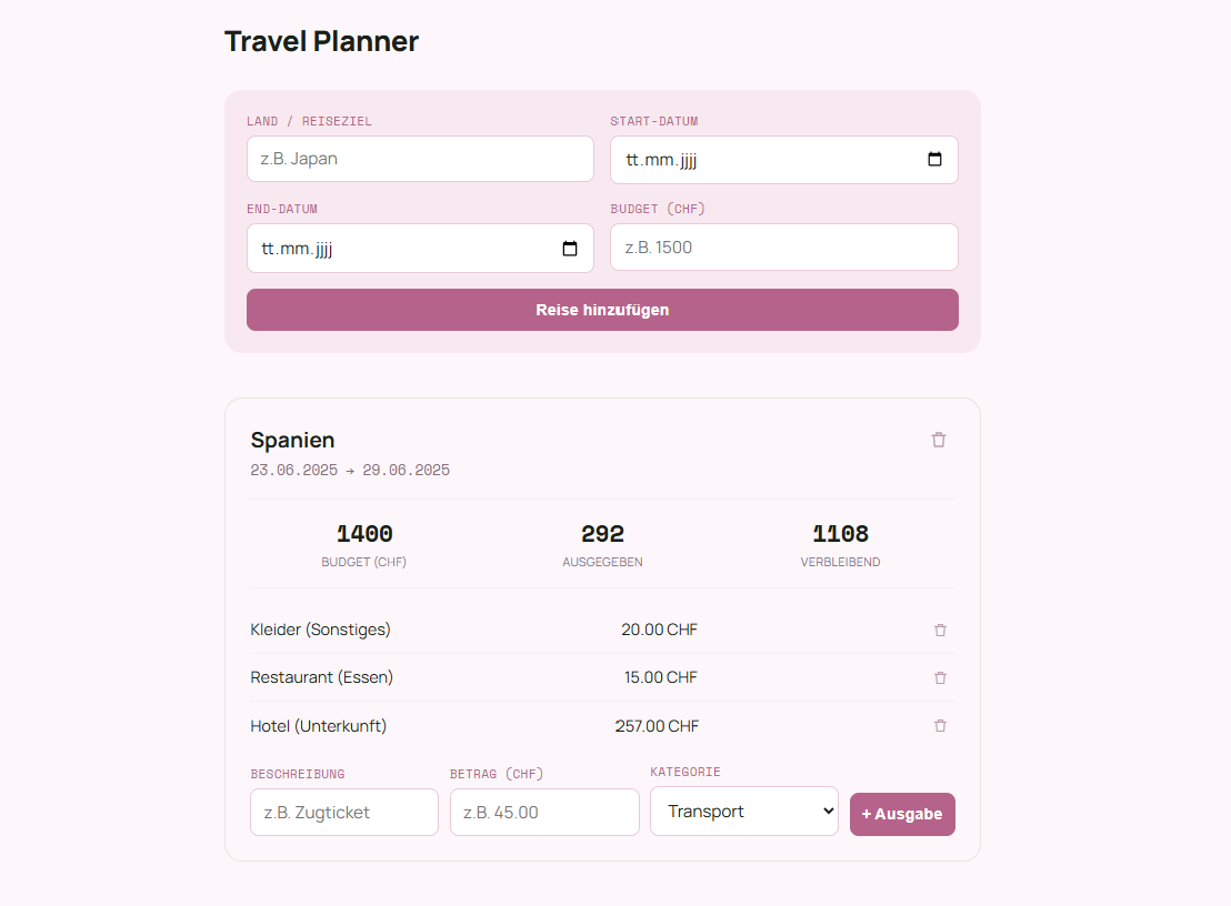 Screenshot Travel Planner